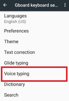 การพิมพ์ด้วยเสียงภายใต้ตัวเลือกแป้นพิมพ์ Gboard