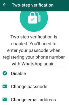เปลี่ยนการตั้งค่าการยืนยันสองขั้นตอนของ WhatsApp สำหรับ Android