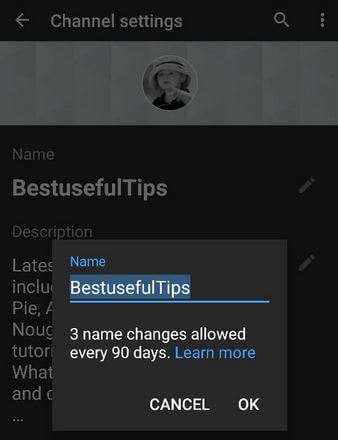 เปลี่ยนชื่อช่อง YouTube บน Android
