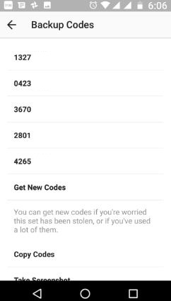 รหัสสำรองของ Instagram หากไม่ใช่รหัสความปลอดภัยของใบเสร็จรับเงิน android