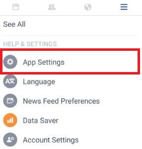 แตะที่การตั้งค่าแอพในแอพ facebook