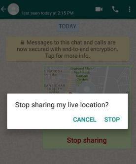 วิธีหยุดแชร์ตำแหน่งสด WhatsApp android