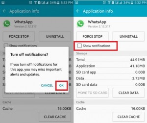 วิธีปิดการแจ้งเตือน WhatsApp บน Android Lollipop (5.1.1)